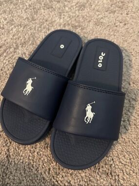 Polo Ralph Lauren Navy Slide Sandals with White Pony Logo